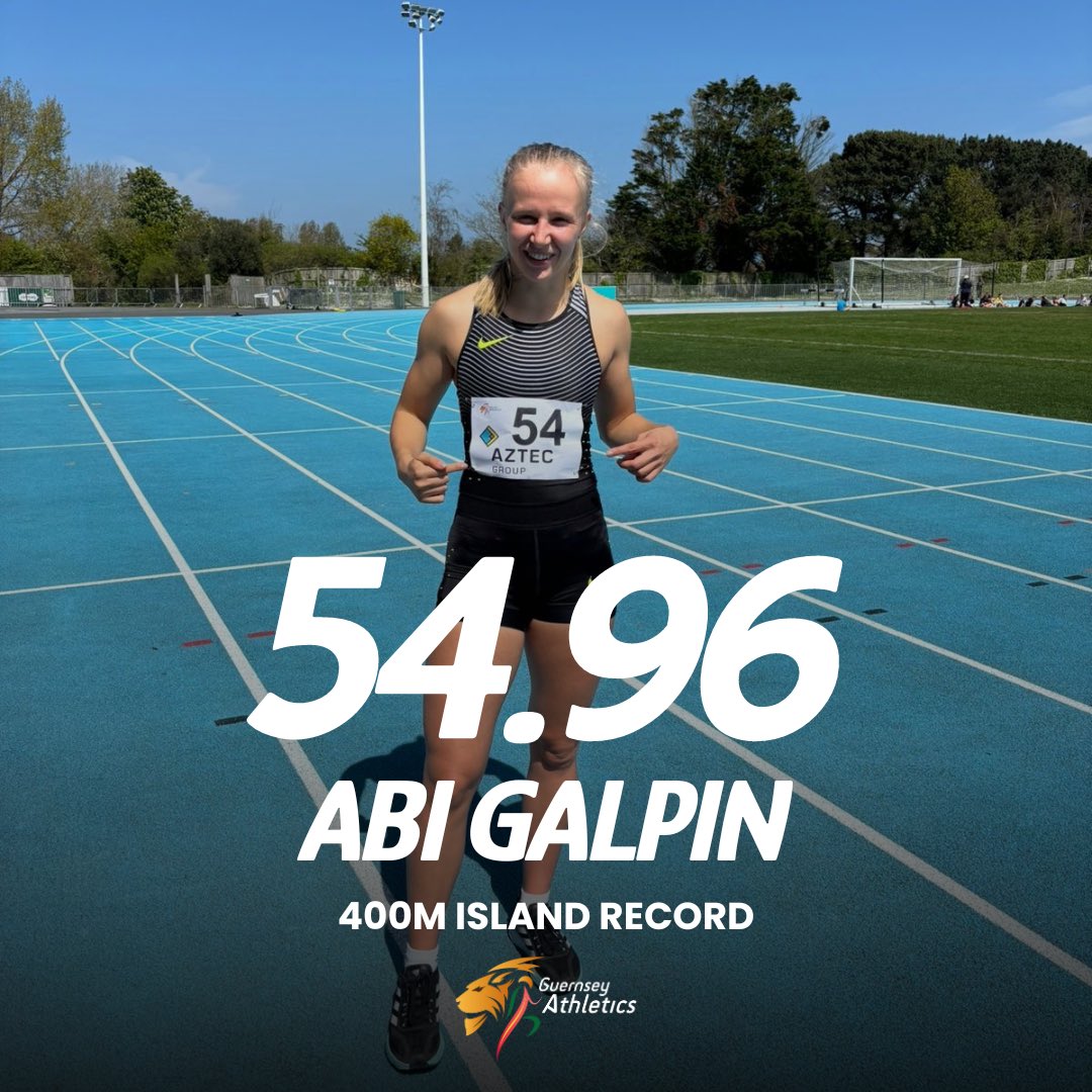 🇬🇬 ISLAND &amp; ALL-COMERS RECORD! 📣

Abi Galpin was the only Guernsey woman to go sub-56 over 400m but today she broke into the 5️⃣4️⃣s with an incredible performance of 54.96 👏

🔥 She also beat the all-comers record set by England U20 athlete Emma Alderson in 2018