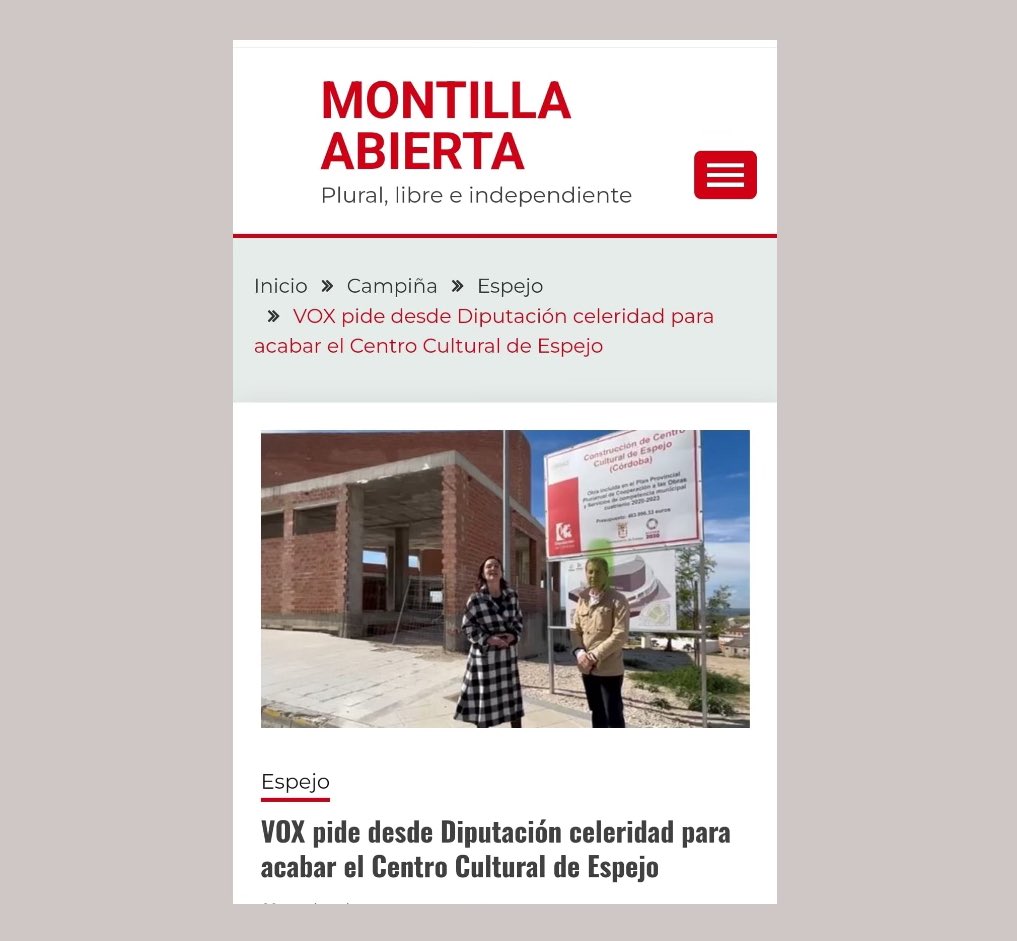 VOX pide desde Diputación celeridad para acabar el proyecto del Centro Cultural de Espejo. 🗣️ Yolanda Almagro: “Una vez ejecutada la primera fase es importante poner este edificio al servicio de los vecinos lo antes posible”. ➕ INFO @MontillaAbierta: montillabierta.es/vox-pide-desde…