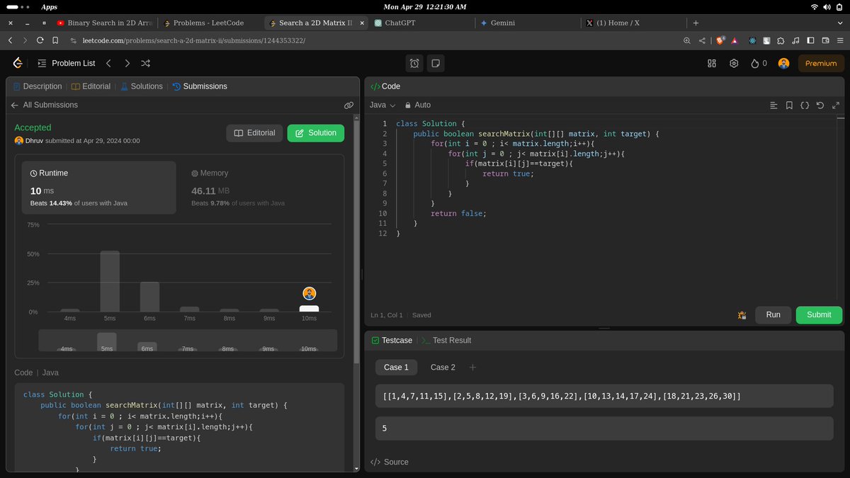 dhruvverma____'s tweet image. This Day 04/100 of 100 days of #competetiveprogramming challenge i've solvd 4 problems 35,240,74 and 704, although its going as night challenge instead of day challenge😂. whatever it is, big thing is i'm enjoying it now.. #100daysofcodechallenge #coding #programming #Java