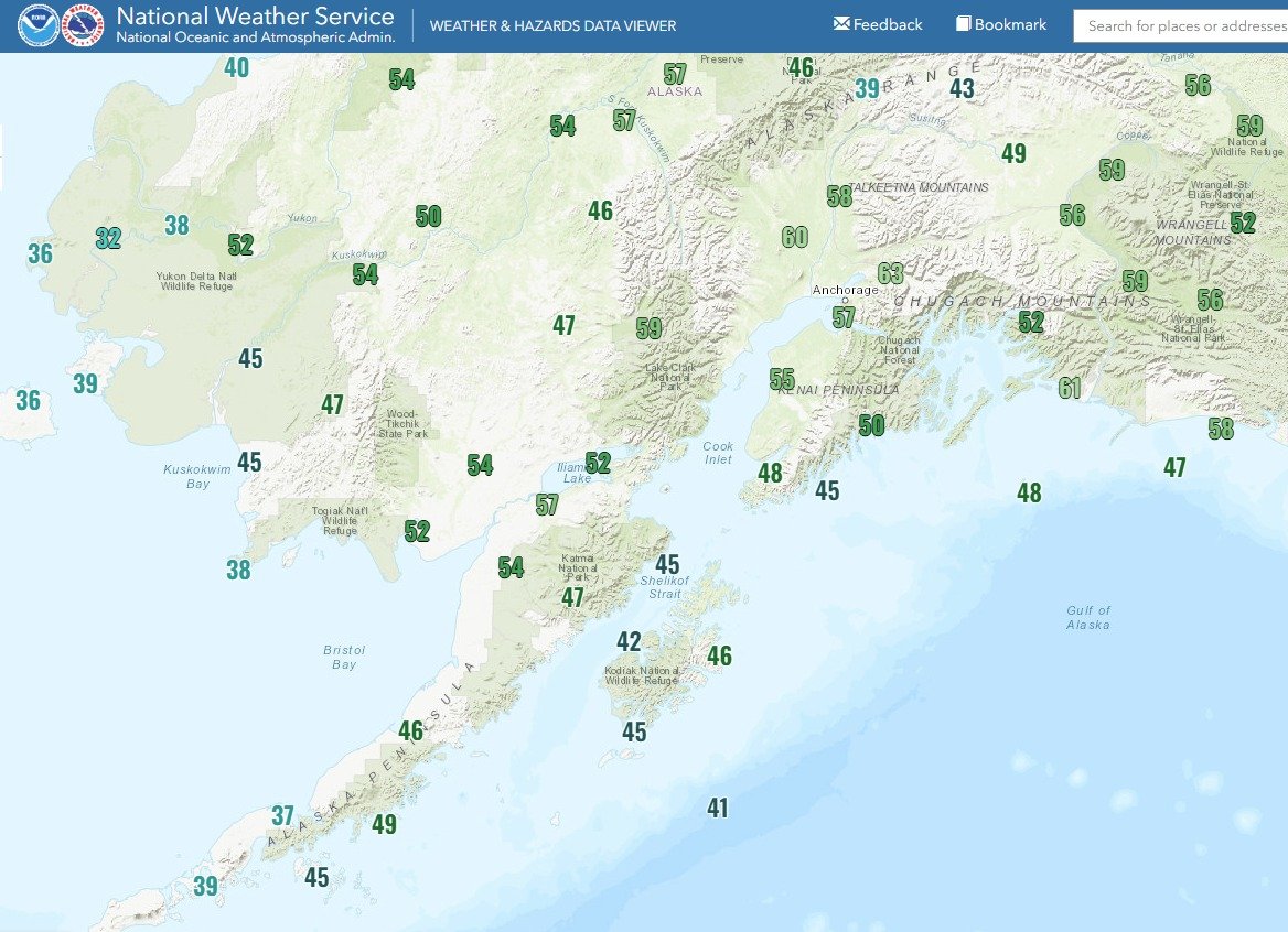 Many places were warm yesterday across southern mainland Alaska! #AKwx Some places even hit 60°F in Anchorage and the MatSu! 😎 Here's a look at maximum temperatures yesterday, April 27th: