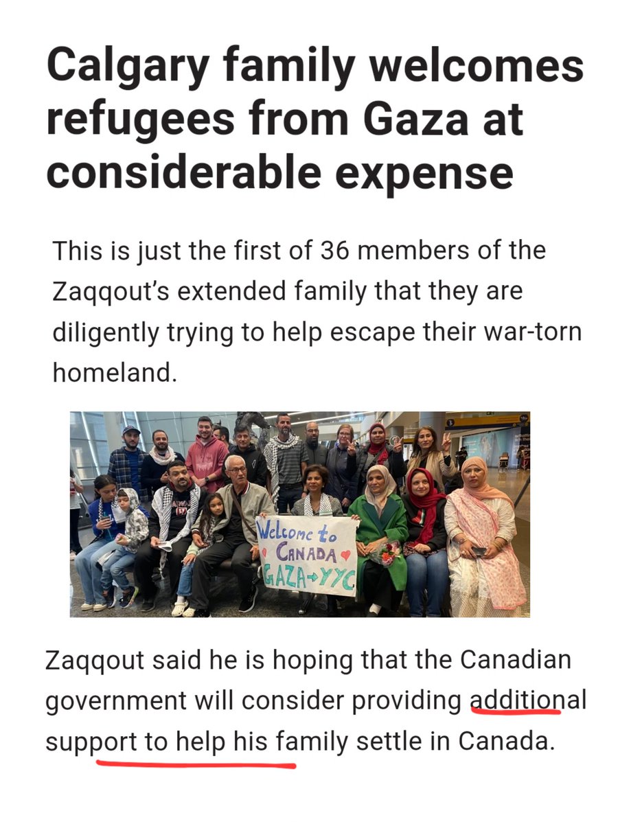 Just one Calgary family is brining in 36 family members from Gaza. I believe the stipulations is that the family must support the people they bring in...how would they support 36 additional family and where would they leave during a housing crunch when Canadians can't find a…