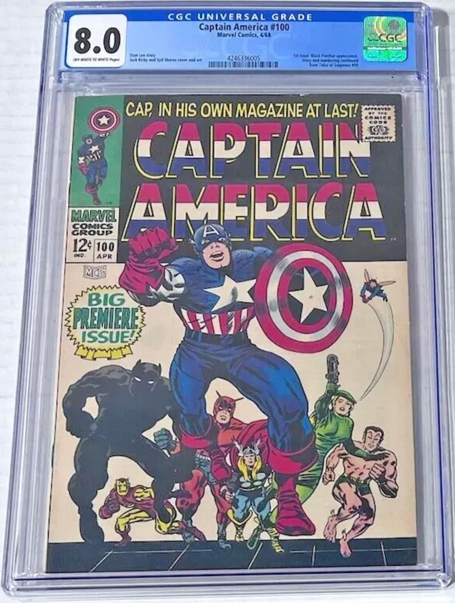 Upcoming:
Marvel Comics
Captain America
#100
CGC 8.0
1968
1st issue
Black Panther app
Story and numbering continued from Tales of Suspense #99
📰🇺🇸

#marvel #marvelcomics #comics #comicseries #CGC #comiccollector #comiccollection #captainamerica #blackpanther