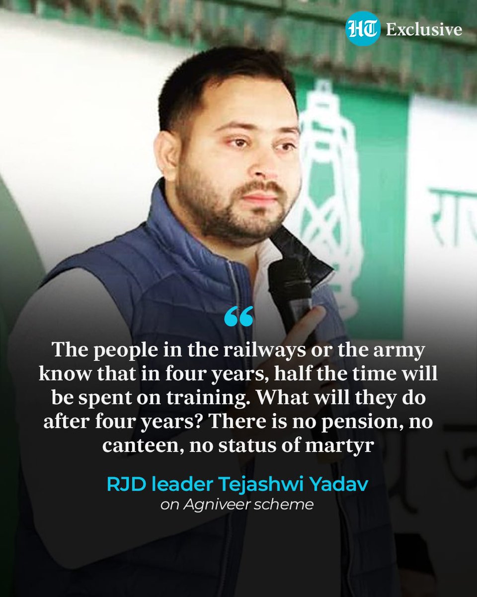 #ElectionsWithHT | 'People expect the opposition to speak against the scheme and so we have done and if we come to power, we will even scrap it': @yadavtejashwi in an interview with @sunetrac 

#AgniveerScheme #Elections2024

Read full interview here: hindustantimes.com/india-news/int…