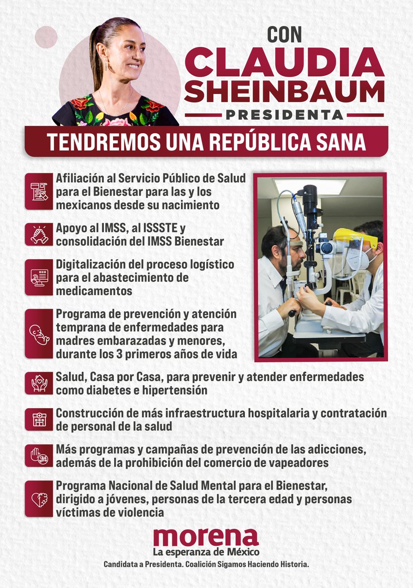 Con
<a href="/claudiashein/">Claudia Sheinbaum Pardo</a>
en la presidencia, tendremos más y mejores servicios de salud para todas y todos los mexicanos.  #ClaudiaPresidenta