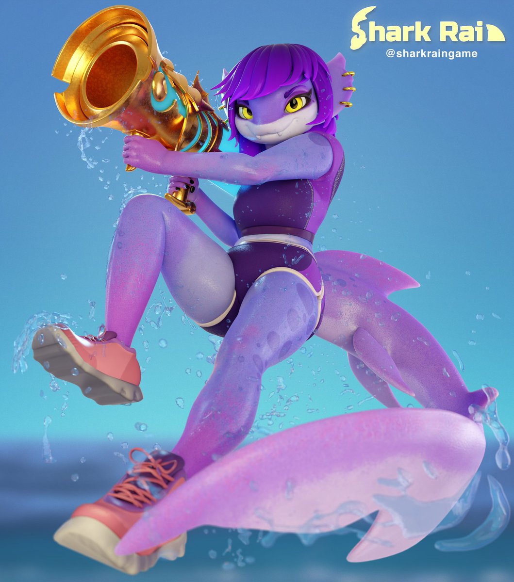 Final design and promo art of Lin The Shark for the game: Shark Rain!