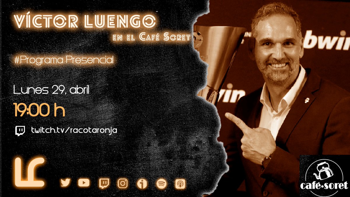 🔥 MAÑANA ES EL DÍA 🔥

⌚ Desde las 19h estaremos en el Café Soret y en twitch.tv/racotaronja para nuestro primer PRESENCIAL.

🗣️ Con un invitado de auténtico LUJO: el gran Víctor Luengo (<a href="/vicluengo/">Víctor Luengo 15</a>).

✍️ Aún puedes apuntarte AQUÍ: bit.ly/3U7tIUX

🍻 ¡Os esperamos!