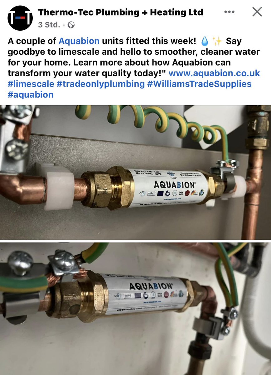 @thermo-tec plumbing +heating has installed these 2 AQUABION limescale protection systems this week. Say goodbye to aggressive limescale and smoother water for your home. 
#aquabion #installation #water #quality #money #saving #plumbing #heating