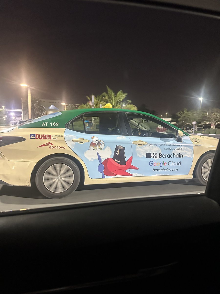 Was driving to the Dubai airport, saw this taxi next to me, took a pic, and now I’m posting about it on CT Kudos @berachain @SmokeyTheBera, your marketing is no joke 👏