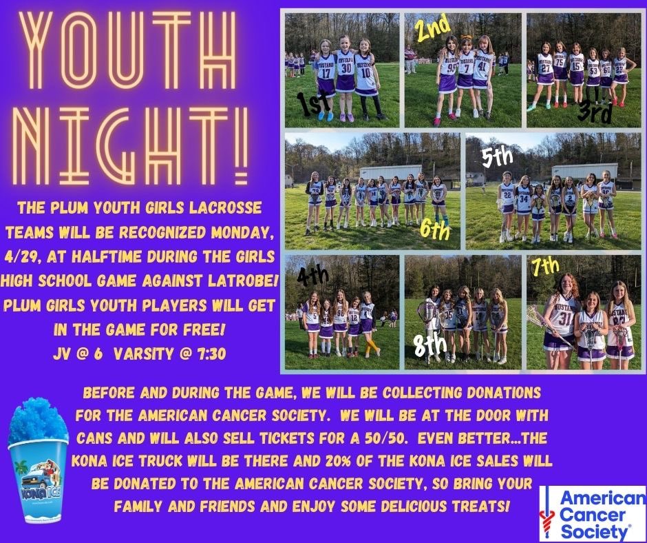 Join us tomorrow for Youth Girls Lacrosse recognition night!! 💜💛🥍🌟 #girlslax #plumproud @PlumAthletics @plumboroughsd