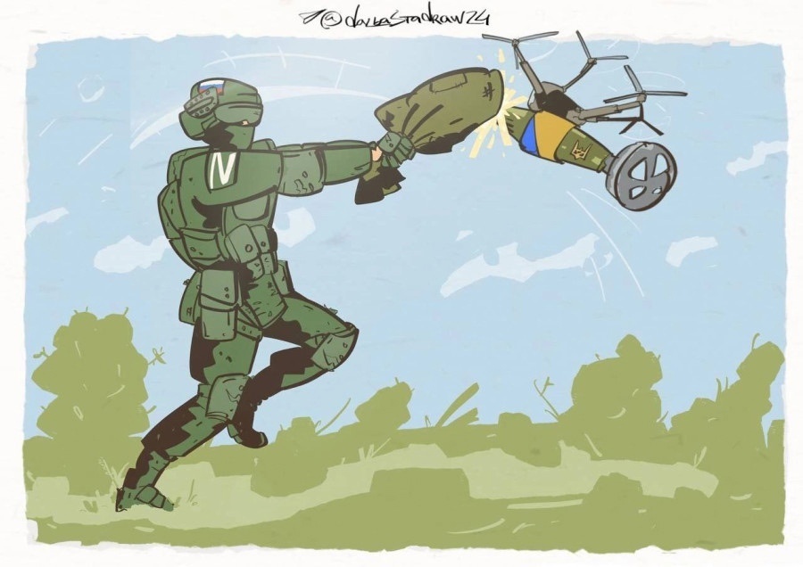 📝🇷🇺➡️⚔️🏴‍☠️🇺🇦🏴‍☠️⚔️⤵️#Russia #RussianArmyForce #specialmilitaryoperation: A Russian fighter shot down an FPV drone of the Ukrainian Armed Forces with a simple bag The footage shows how the operator of the Ukrainian drone was looking for a victim. However, in the path of the enemy