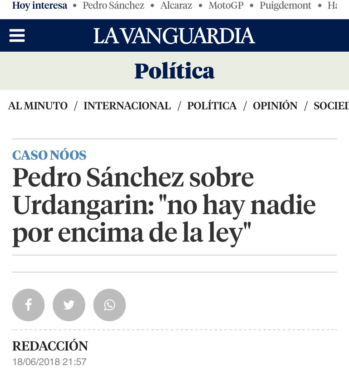 El Pedro Sánchez de 2018 decía: “No hay nadie por encima de la Ley” Para @sanchezcastejon Manos Limpias son de extrema derecha, pero cuando denunciaron a Iñaki Urdagarin, “nadie está por encima de la Ley” En fin a lo que nos tiene acostumbrados el Sr. Presidente…