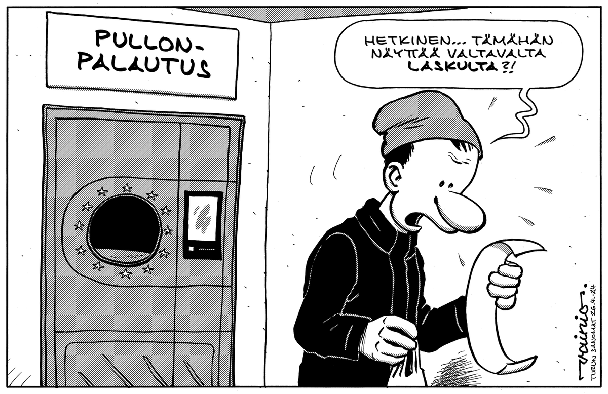 Pullojen kierrätys. Turun Sanomat, 26.4.2024.