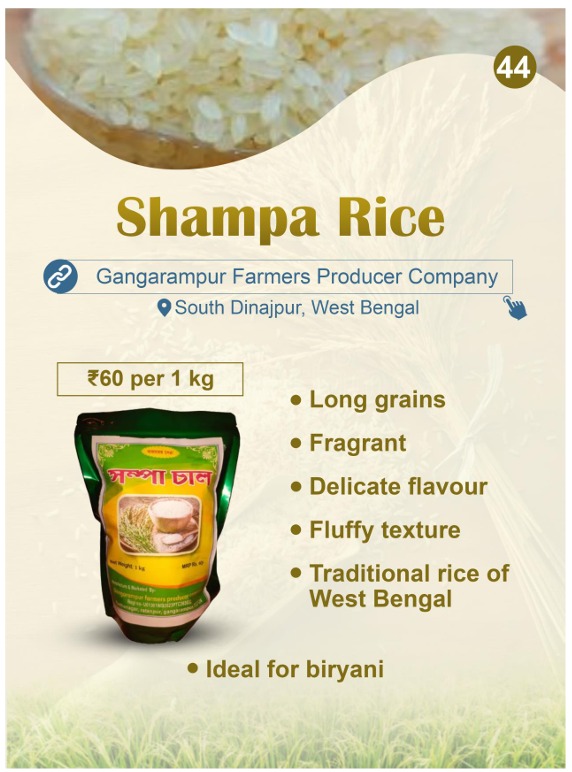 Rice of the day🌾

Shampa rice- this traditional rice from Bengal has a fine, fluffy texture & sweet fragrance. The long-grain rice is ideal for making tempting rice dishes.

Buy from FPO farmers at👇

mystore.in/en/product/ric…

🍚

@AgriGoI  @ONDC_Official @PIB_India @mygovindia