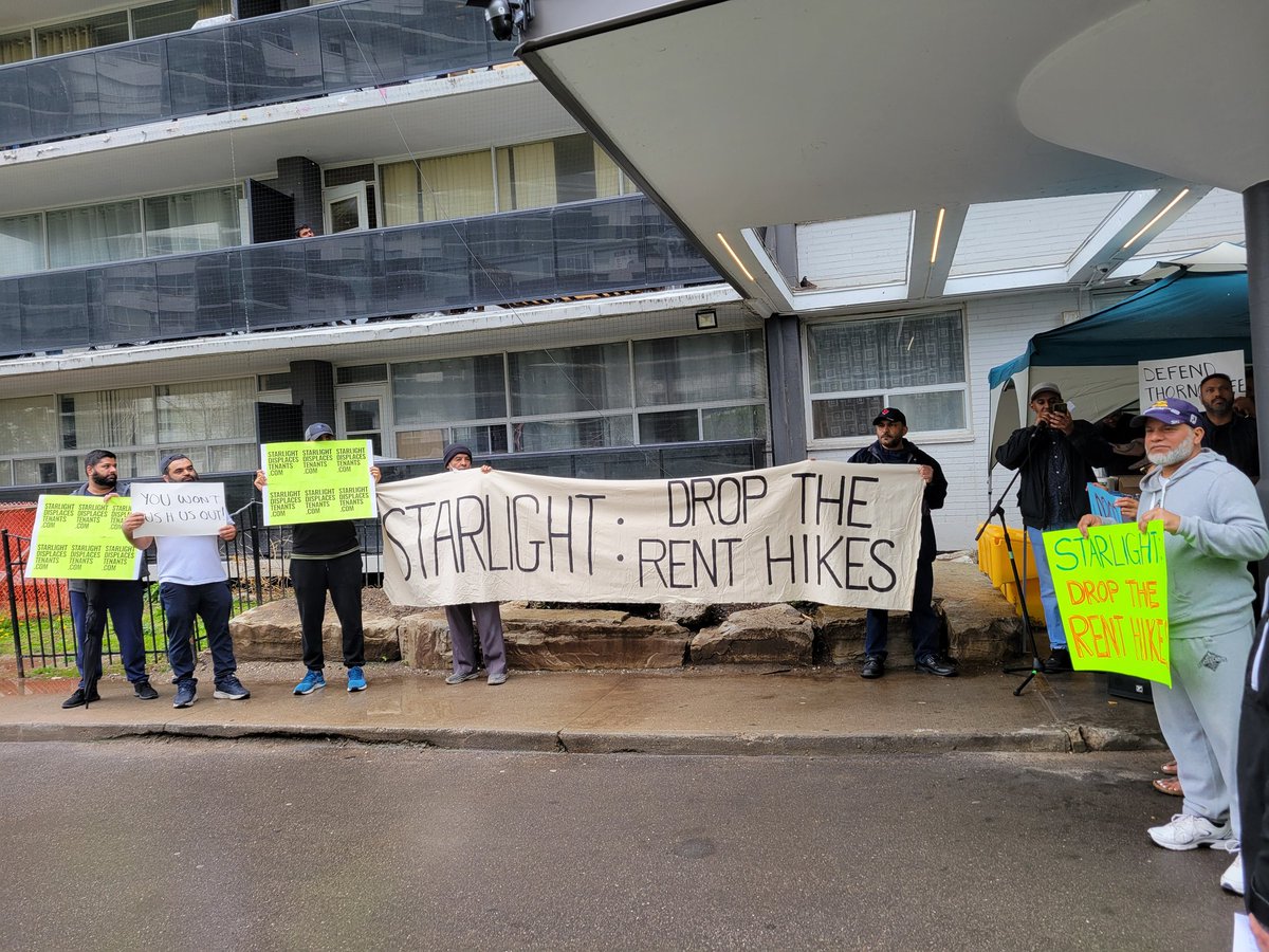 Tenant rally in Thorncliffe Park happening now! Solidarity with @tparktenants who have been on rent strike one year ✊️