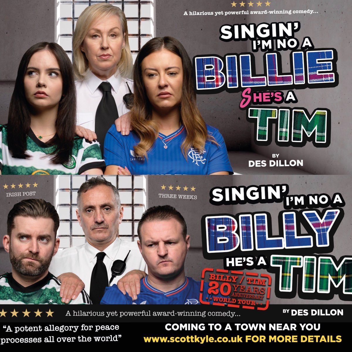 @TheKiltedPhoto Tour dates and tickets at scottkyle.co.uk

SINGIN’ I’M NO A BILLY HE’S A TIM - ⭐️ WINNER OF THE STAGE AWARD FOR ACTING EXCELLENCE ⭐️ – 20TH ANNIVERSARY TOUR 2024/25

A play exploring bigotry and ethnic identity, “Singin’ I’m No A Billy, He’s A Tim” is a…