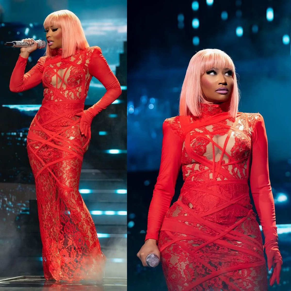 New photos of @NICKIMINAJ wearing a brand new dress for ‘Pink Friday 2 World Tour.’ ❤️ #GagCityMinneapolis