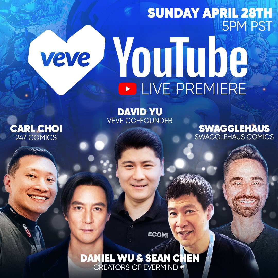 Evermind #1 is coming! Join us tonight for our latest YouTube Premiere as we chat with the comic's creators @danielwuyanzu & @SeanChenartist @CarlChoi @SwagglehausC & @DavidYuNZ join us at 5pm PST!