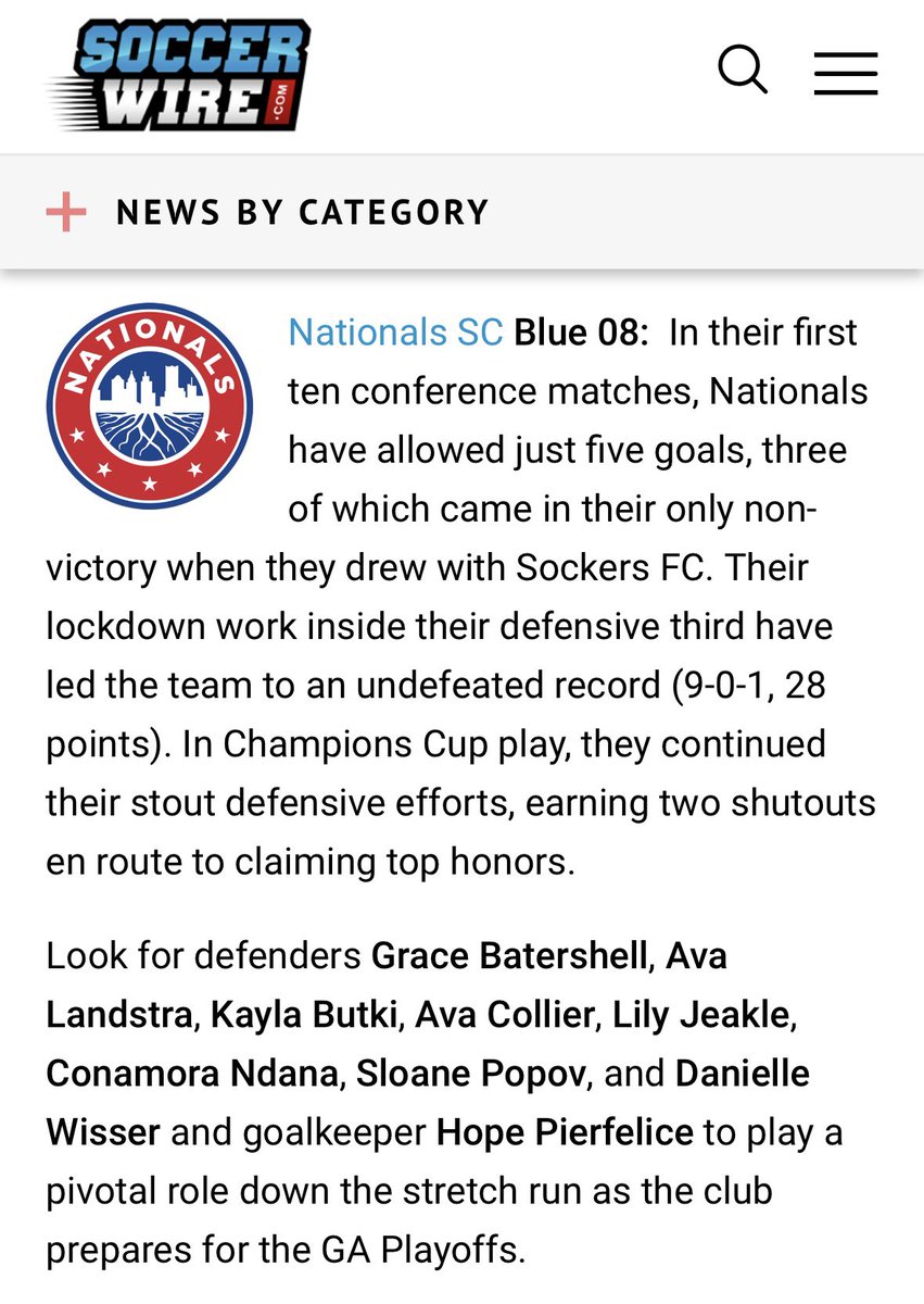 Thank you for the recognition @TheSoccerWire! It’s a privilege to get to play with this back line! @NationalsGA @NationalsGA @TopDrawerSoccer @ImYouthSoccer @ImCollegeSoccer