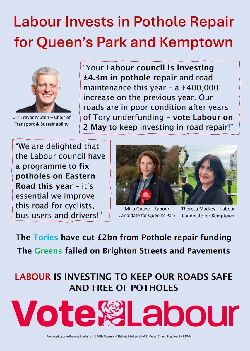 Your labour council is investing £4.3m in pothole repair. Vote Labour on May 2nd to keep investing in our road repairs 🌹