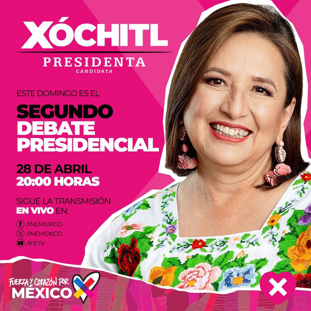 💗@XochitlGalvez 🇲🇽 #XóchitlPresidenta #DebateX #DebateINE    Hoy : 8 pm