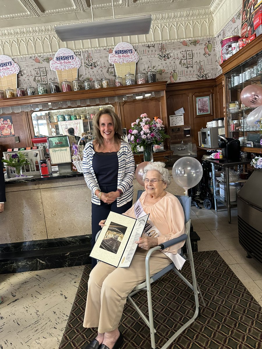 100th birthday celebration for Phyllis Weber today at Eckers Drug Store, made extra special with a police escort to her party! She was all smiles as family and friends sang happy bday. I was glad to give her a House citation for the big day and be there with Mayor Ritter.