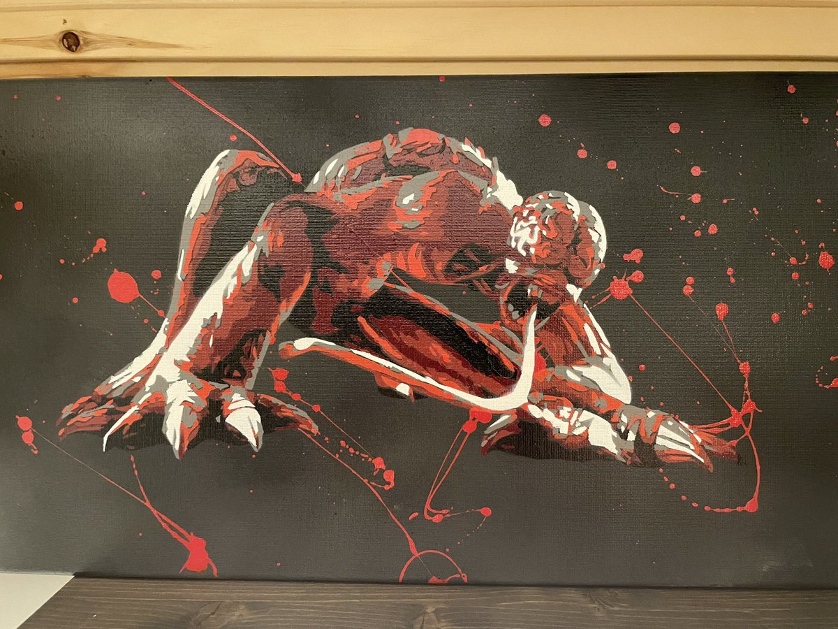 Keeping up with my resident evil theme for the weekend, a small piece I did of a Licker. Stencil spray paint on canvas. #RE #ResidentEvil #RE2 #Biohazard