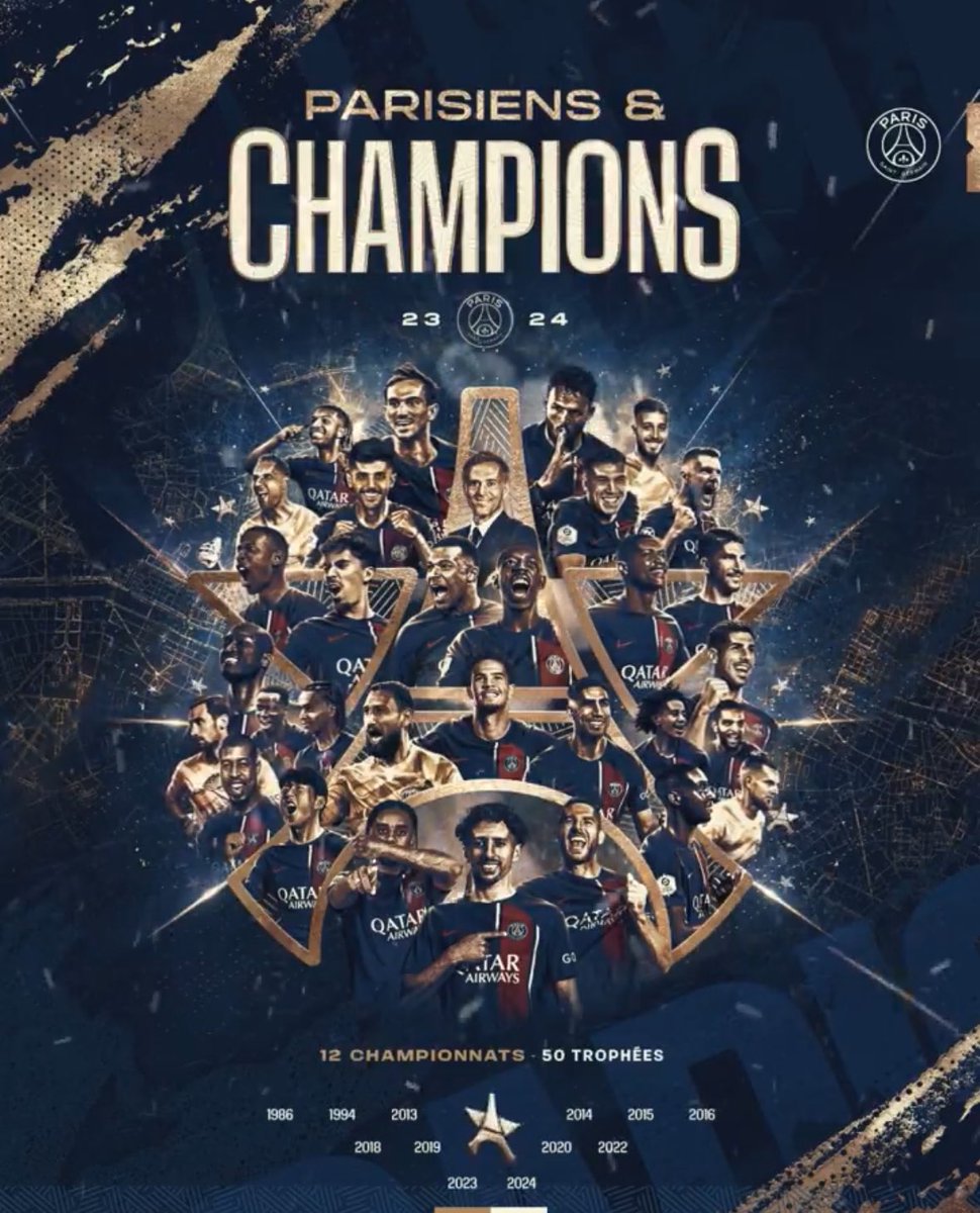 El PSG es campeón de Francia por duodécima (12°) vez en su historia. Décimo campeonato desde que fue adquirido por Catar 🇶🇦 en 2011. Solo el Montpellier (2012), el Mónaco (2017) y el Lille (2021) han podido ganar la Ligue 1 🇫🇷 desde entonces.