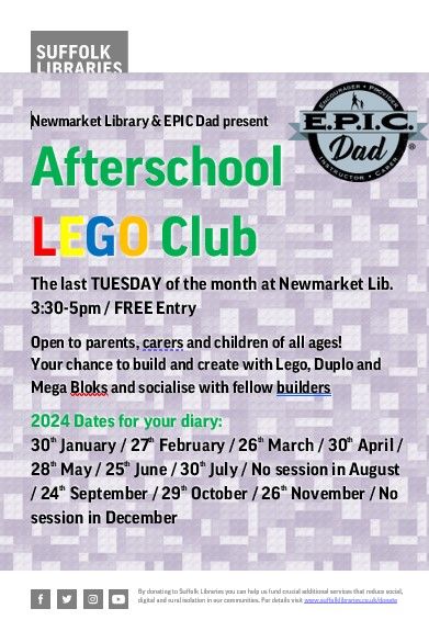 Looking for ways to keep the children entertained after school? Join the Afterschool Lego Club at Newmarket Library! On this week 😀 #Afterschool #NewmarketLibrary #SupportLocal #SupportOurHighStreet #LoveNewmarket #Newmarket #NewmarketSuffolk