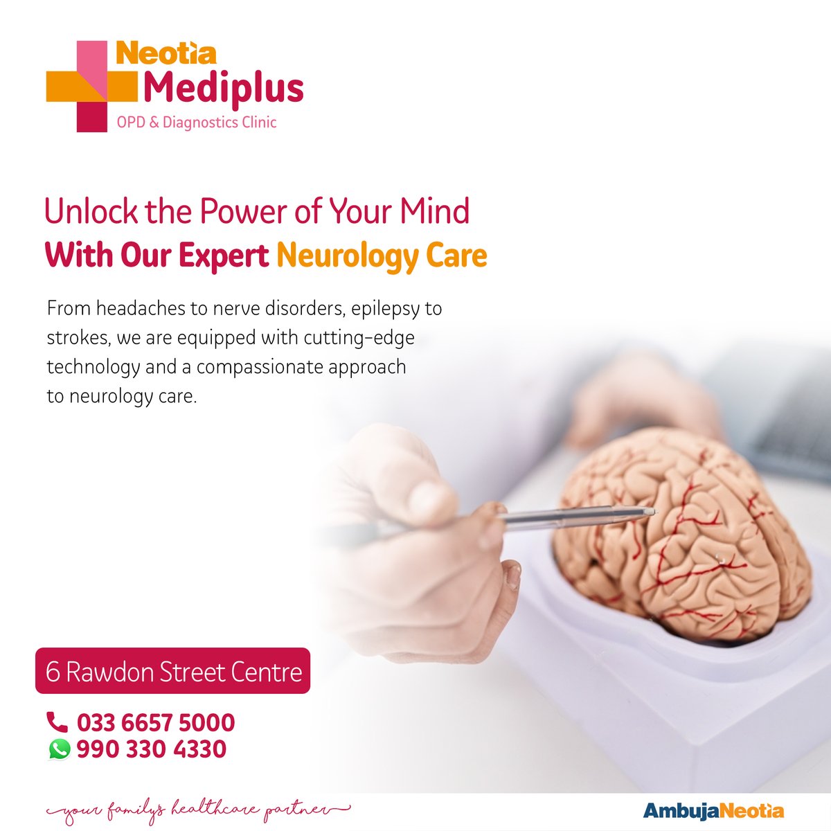 Discover the power of neurology Recognize the signs: headaches, numbness, tingling? Our expert neurologists at Neotia Mediplus offer personalized care. Last year, we helped over 1000 patients! Early detection is key. #Neurology #BrainHealth #ExpertCare #AmbujaNeotia