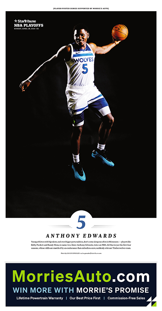 Be sure to pick up today’s @StribSports for the first of the Timberwolves player poster series. #Twolves Anthony Edwards