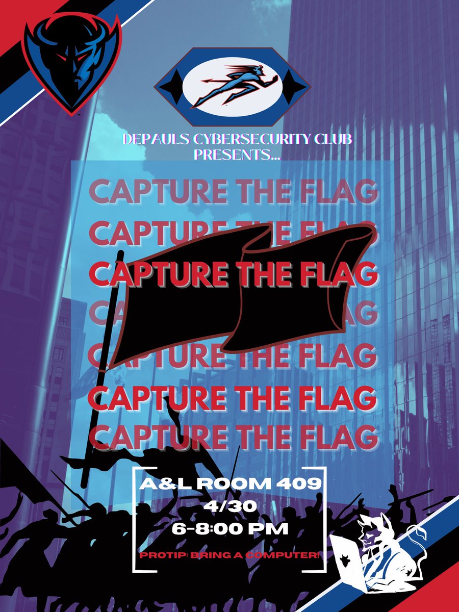 THIS Tuesday (4/30) in LPC the SecDaemons are hosting a CTF event! This is for ALL experience levels, from advanced to beginner!
Learn about linux/windows machines!!
Lincoln Park, A&amp;L building in room 409 from 6-8pm! DM FOR ANY QUESTIONS!!