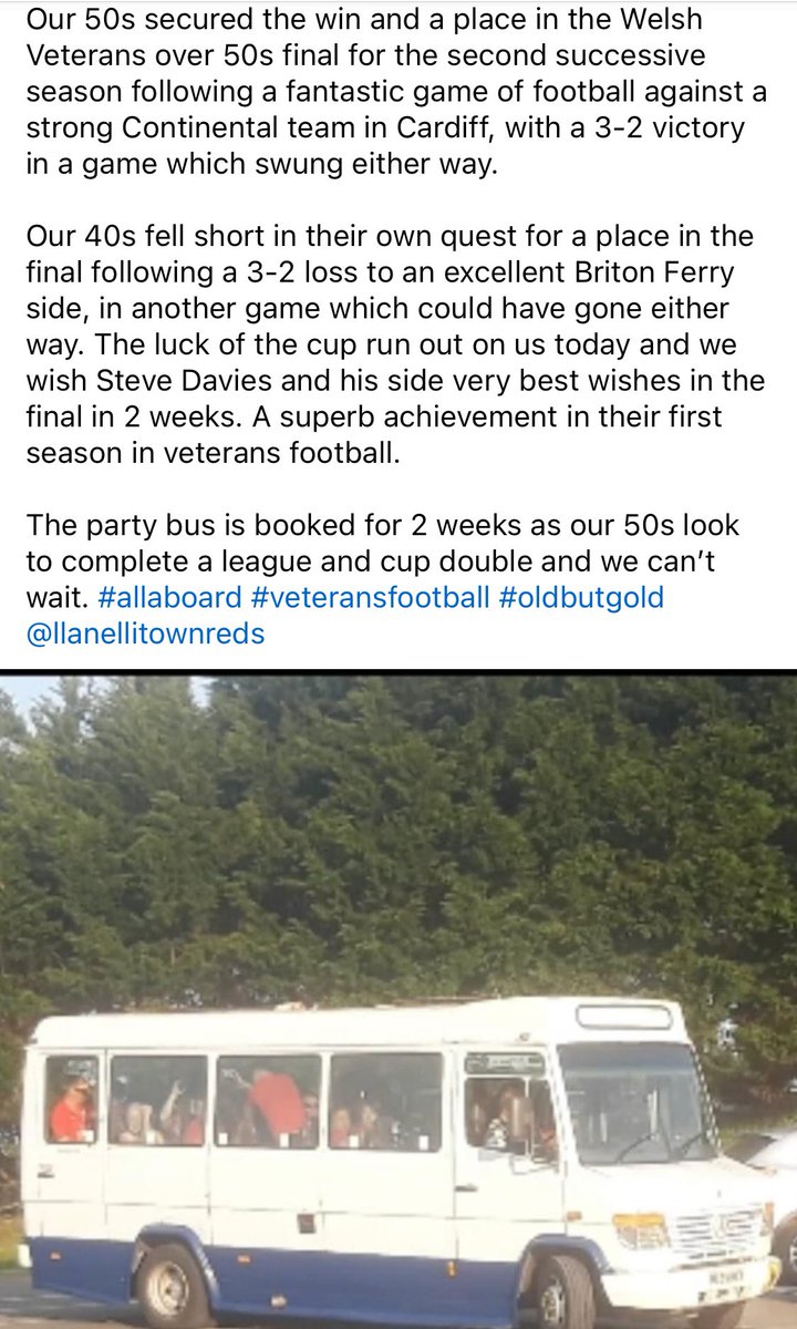 A day of mixed emotions today for our 40s & 50s.Very well played to @bflafcvets & @FcContinental in 2 very close games which went down to the wire in the @WalesVets semis. We look forward to locking horns with you both next season. For our 50s the bus is booked. ⚽️❤️🏆