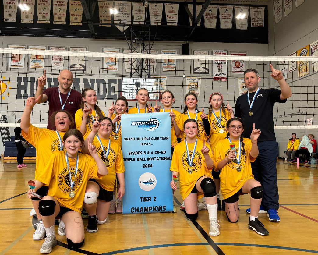 A BIG Congratulations to our Newtown Elementary Grade 6 Girls Volleyball Team on taking Tier 2 Gold at the Smash Volleyball Grade 5 and 6 Co-Ed Triple Ball invitational. Way to go ladies! #CommunityMatters #MountPearlProud #GoLionsGo