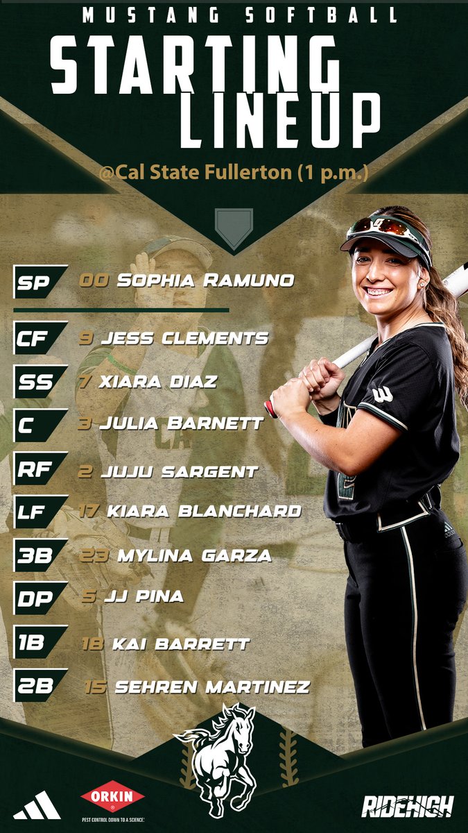Cal Poly looks to close its three-game series at Cal State Fullerton with a Sunday victory. The Mustang starting lineup to square off with the Titans at 1 p.m. on ESPN+. #RideHigh 📺espn.com/espnplus/playe… 📊fullertontitans.com/sidearmstats/s…