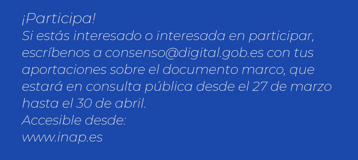 CONSENSO ✖️UNA ADMINISTRACIÓN ABIERTA | Últimos días para aportar a la Transformación Digital y de personas hacia unas #AAPP abiertas a: 🔵Inversión en capacidades 🔵Políticas Públicas 🔵Ciudadanía portal.mineco.gob.es/RecursosNotici… Mañana envío las mías desde #Innovación #DirecciónPública