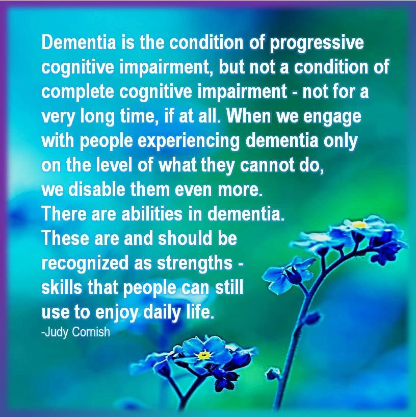 Our sadness comes from what people with #Alzheimers or other forms of #dementia no longer can do, while their joy comes from what they still can do. However and whenever we are able, let’s embrace their abilities and their joys.

#happiness #quote