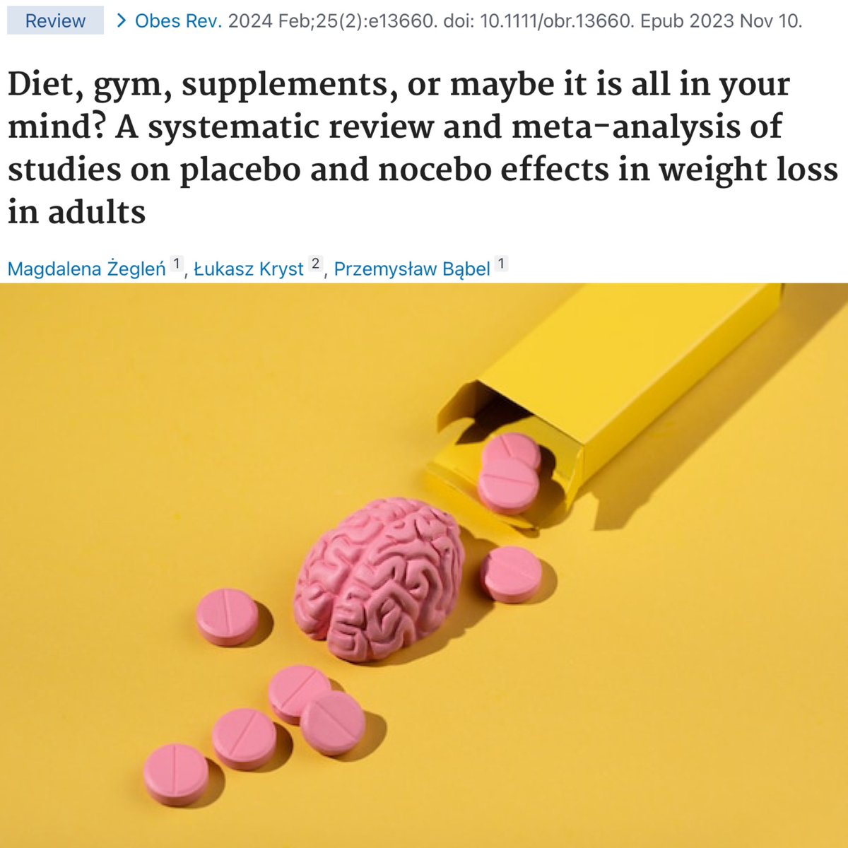 Diet, gym, supplements, or maybe it is all in your mind? A systematic review and meta-analysis of studies on placebo and nocebo effects in weight loss in adults pubmed.ncbi.nlm.nih.gov/37950372/