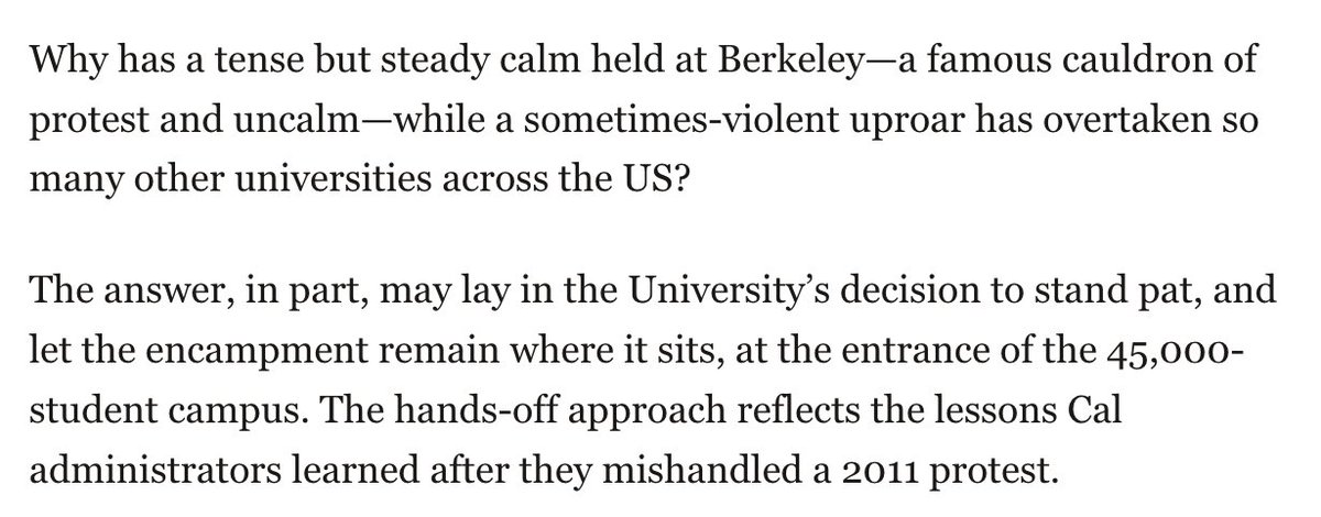 If the UC Berkeley is handling Gaza protests more successfully than other universities, it's in part because of lessons the school has learned in its long history as ground zero for campus activism, @Frannydink reports. sfstandard.com/2024/04/28/at-…