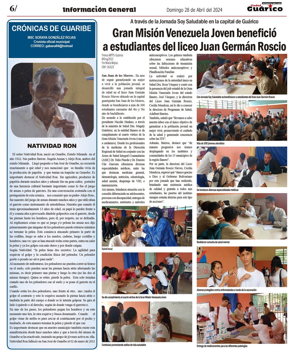 Mi columna semanal en el Diario Regional Ciudad Guárico dedicada al señor Natividad Ron. #EscribeTuHistoria <a href="/aerr_95/">Augusto Rojas</a> <a href="/GabineteGuaric/">MinCultura Guárico</a> <a href="/mleerescribir/">Misión Leer y Escribir</a>