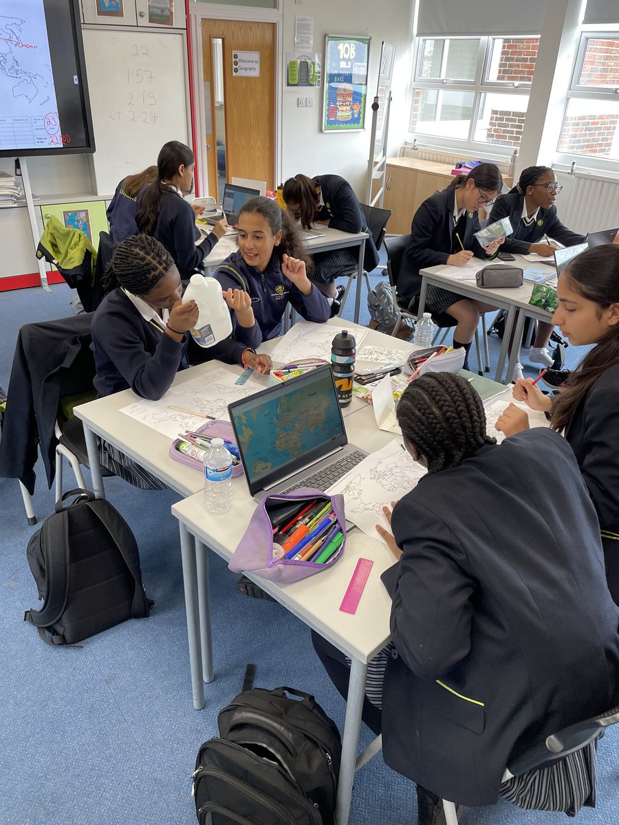 Having fun doing the classic 'basket of food' items with Yr 8 in their Geography of Food lessons. Thank you to our lovely colleagues at <a href="/CroydonHigh/">Croydon High School</a> who raided their cupboards! #teamwork #mapwork #geographyrocks