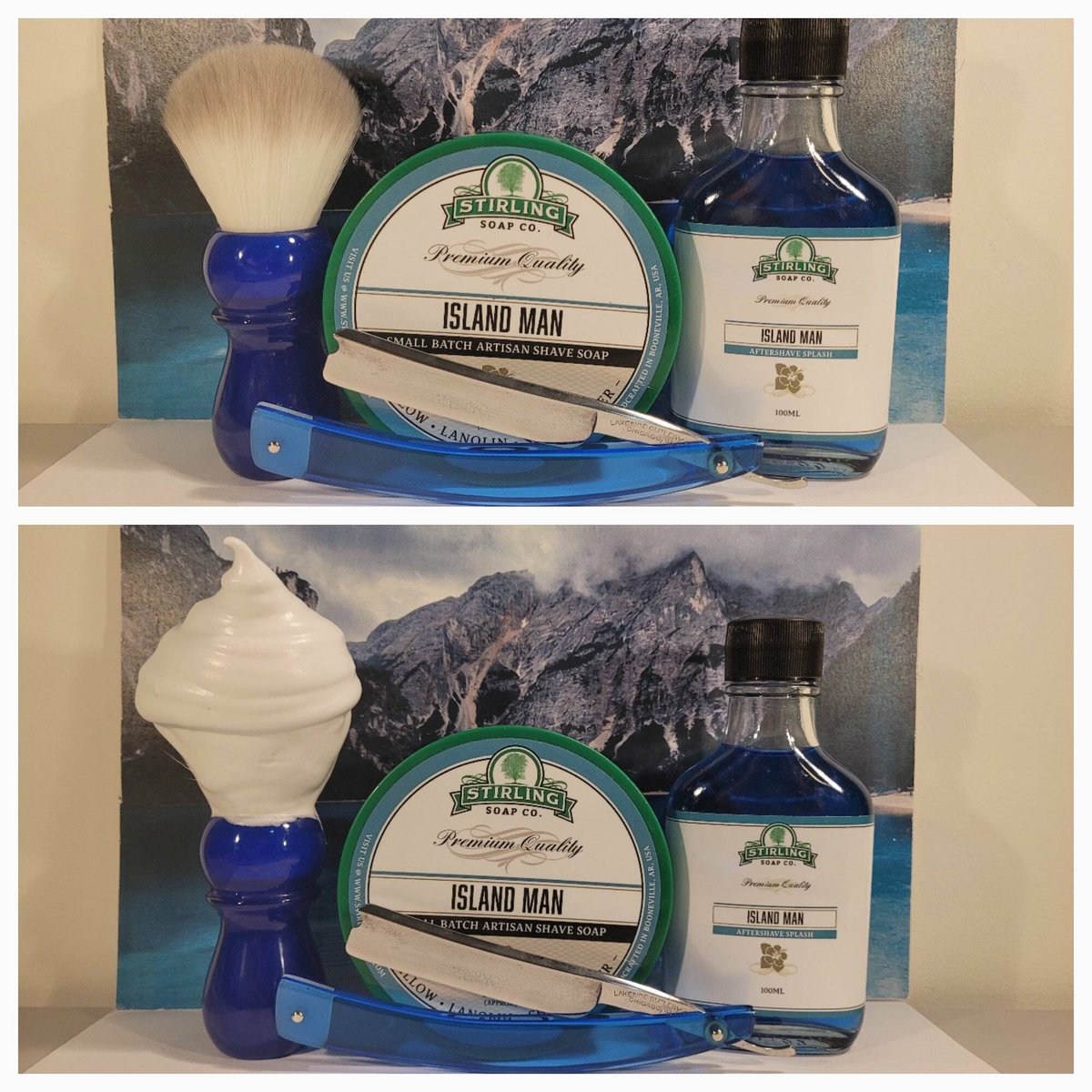 Today's shave gear: Soap & Aftershave: Stirling Island Man Brush: Yaqi 24mm Arctic Sky Deep Blue Razor: Lakeside Cutlery ow.ly/5NWm50RqeNc #shaveOfTheDay #shaveGear #mensGrooming #wetShaving #sotd