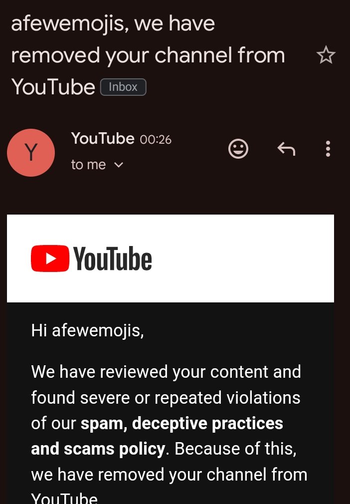 uhhh what?? this channel had 1 video and had nothing to do with scams, and it just got banned?? what is going on @TeamYouTube