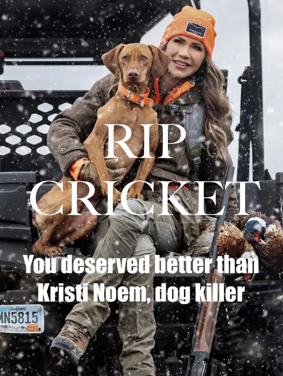 @KristiNoem Anerican people dodged a bullet thanks to your pets' sacrifice. Thank god you #KristiNoem will never be  a #vicepresident.  You would have been a #diversity hire like current vp and everybody knows that.
#PuppyKiller #KristiNoemIsAMonster and thought she found fools to support
