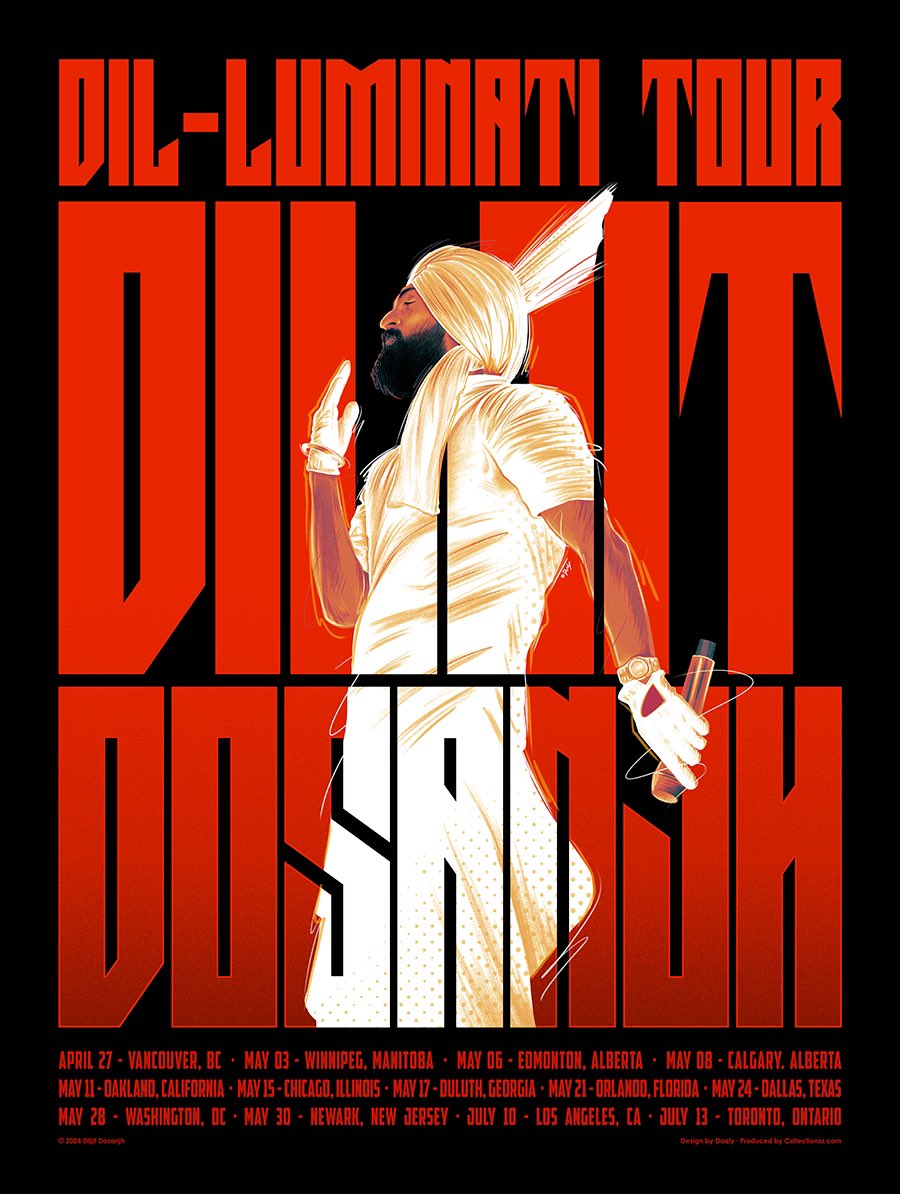Honoured to of created two official posters for @diljitdosanjh the DIL-LUMINATI North American Tour. Last night at the sold out B.C. Place in Vancouver, HISTORY was made as the largest Punjabi show outside of India! Thank you to @collectionzz & @diljitdosanjh for the project 🙏🏽