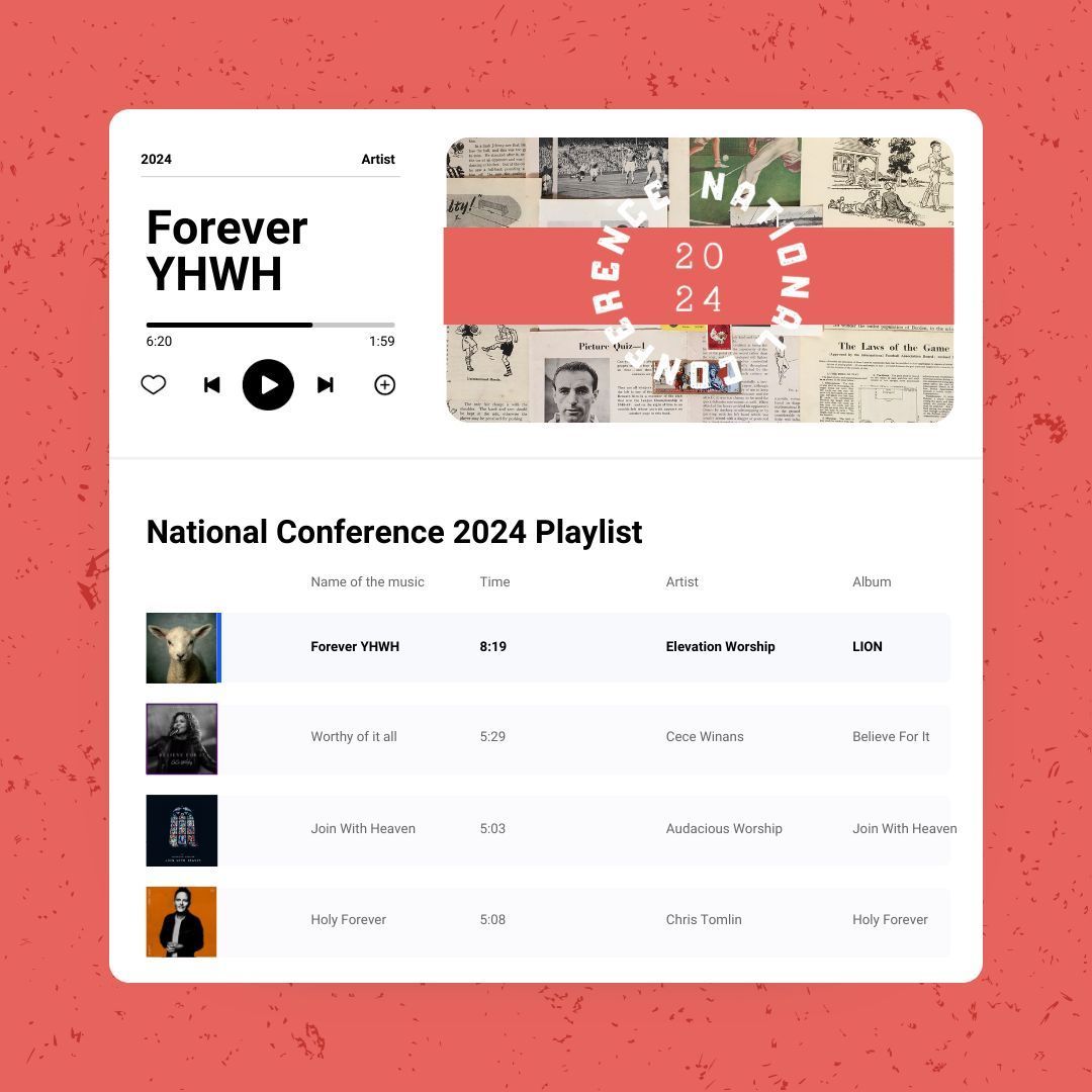 We are so excited that next Wednesday we will be gathering together from across Great Britain to Harrogate for our National Conference 2024! We have curated a playlist for our time of worship together, so why not listen on your journey to NC24 🎉 Link in our bio.