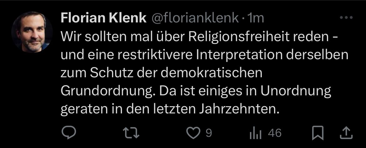 Mir sind die Probleme mit militanten Christen, Juden oder Buddhisten in den letzten Jahren entgangen. Vielleicht sollte man doch vorgelagert überlegen, wen man in Zukunft ins Land lässt und nicht Grundrechte für alle, die hier leben, einschränken.