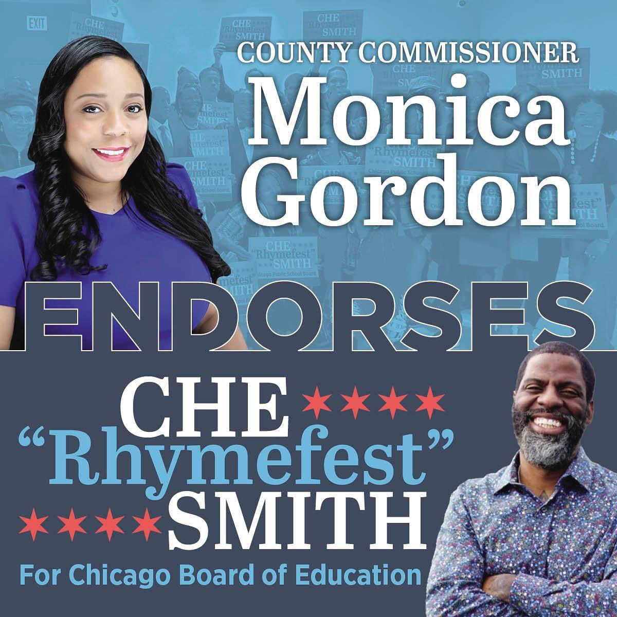 Thank you Commissioner Monica Gordon for your Fearless Leadership in the 5th district. It’s an honor to receive your Endorsement for 10th district SchoolBoard. I’m excited to collaborate with you as we build stronger communities with  village based principals. #rhymefestforcps