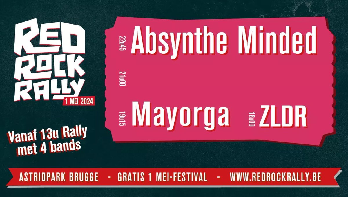 Visiting Bruges on 1 May and yearning for the summer festivals? 😎 Be sure to check out Red Rock Rally, a free music festival with foodtrucks, children's entertainment and an excellent atmosphere in the Koningin Astridpark. 🎶 👉 More info: redrockrally.be