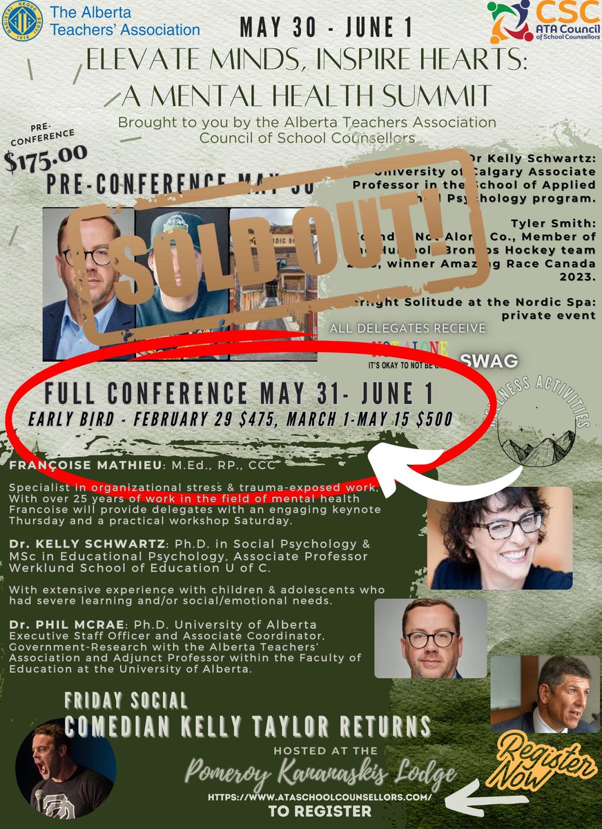 The Pre-Conference event has generated quite the buzz and has sold out. But fear not, there's still hope! Contact the conference committee to get on the waitlist, and keep your fingers crossed. Registration for the main conference closes on May 15! ataschoolcounsellors.com/about-4