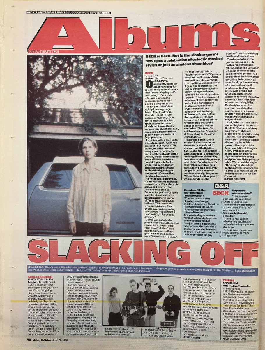 Albums! Beck! Soul Coughing! Tribe 8! Melody Maker, 22 June 1996. #MelodyMaker #MyLifeInTheUKMusicPress #1996